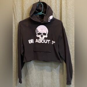 The Drive Clothing distressed cropped black women’s hoodie skull logo